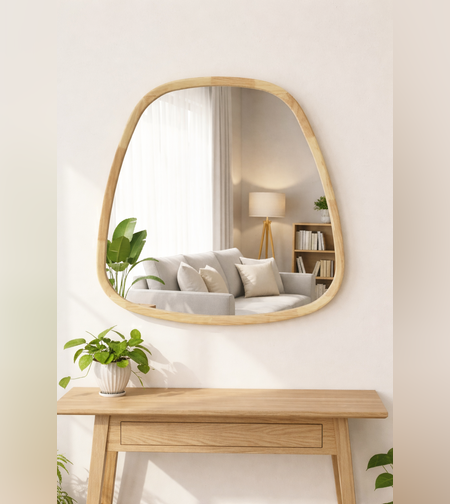 מראת קיר אורגנית מסגרת עץ טבעי – דגם 9635