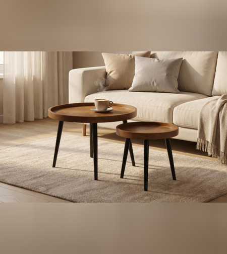 שולחנות סלון עגולים מעץ מנגו דגם 1878