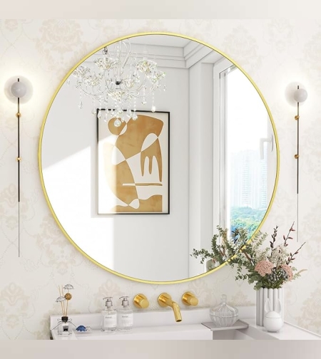 מראה דקורטיבית  עם מסגרת זהב - קוטר מטר
