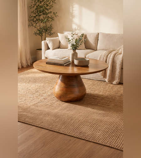 שולחן סלון עגול מעץ מנגו טבעי – דגם 7921