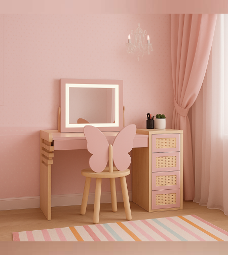 שידת איפור חלומית עם כיסא פרפר ומראה- דגם מיה (הזמנה קודמת)