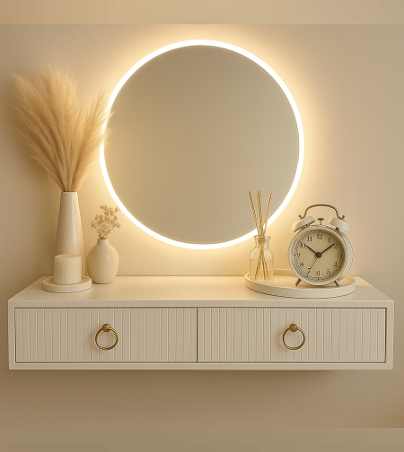 קונסוליה תלויה לבנה רוחב 1.20 מ’ • ידיות זהב עדינות