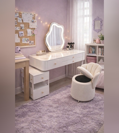 שידת איפור לבנה דגם צדף