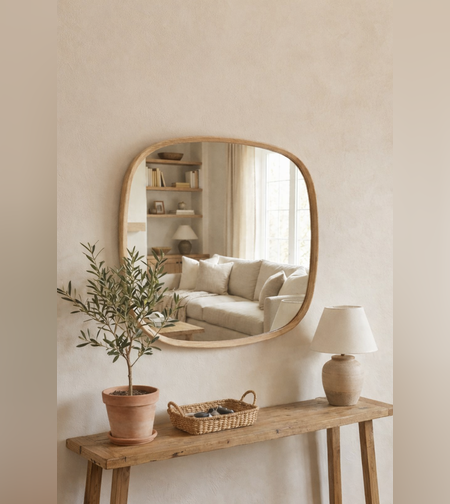 מראת קיר מעוצבת במסגרת עץ טבעי – דגם 9641