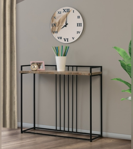 קונסולה מעץ מלא עם מתכת בשחור
