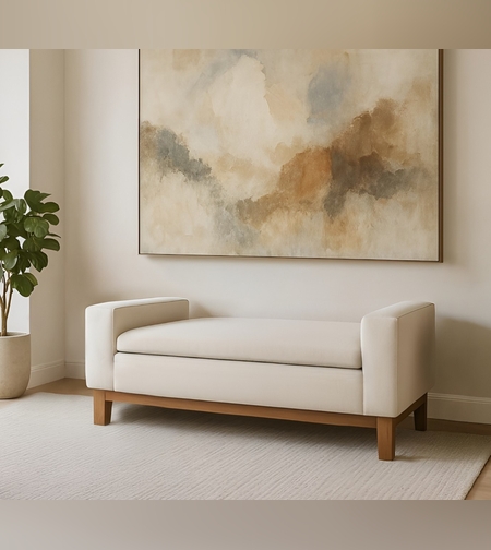 הדום / ספסל ישיבה בצבע שמנת  – דגם ידיות אריג