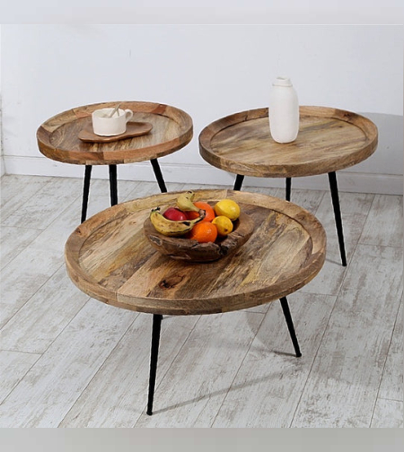 סט 3 שולחנות מעץ טבעי