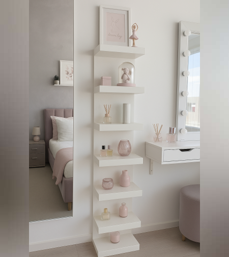 יחידת מדפים לקיר בצבע לבן