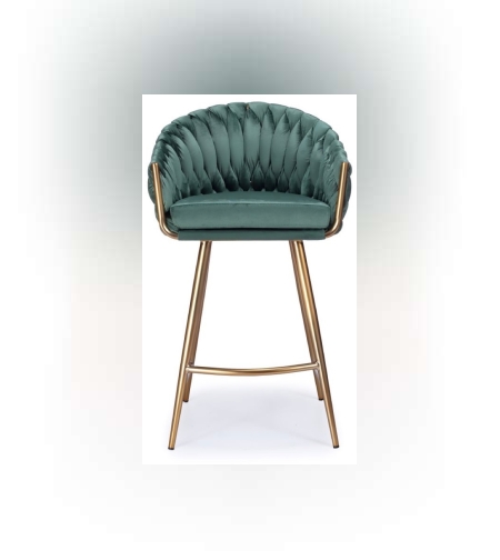 כיסא בר “מילה” קטיפה ירוק רגל זהב
