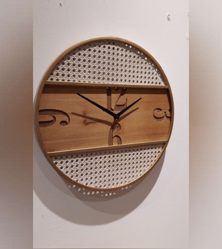 שעון עץ עם רשת מתכת קוטר 50