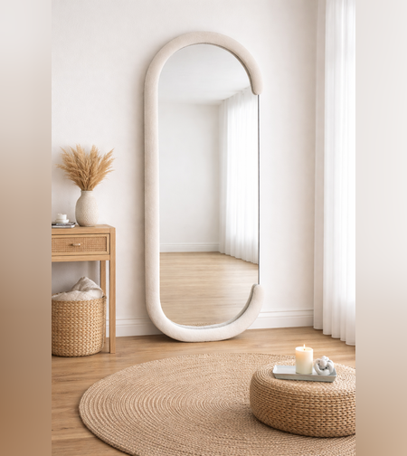 מראה קשת עומדת בעיצוב מודרני עם מסגרת בוקלה