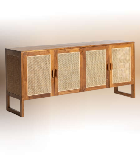 Leonie שידה מעץ טיק וראטן