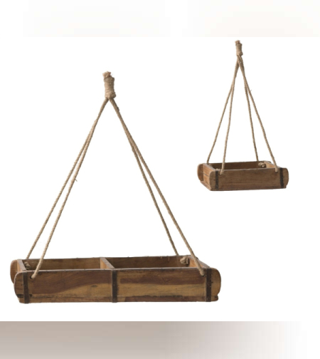 סט אדניות עם חבל עשויים עץ מנגו מלא בסגנון WASH ,בצבע מהמם!  לכם נשאר רק לשים את הצמחיה.