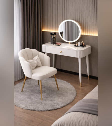 שידת איפור לבנה עם מראה וכיסא – טריקה שקטה בעיצוב מודרני - דגם מיני(הזמנה מוקדמת )