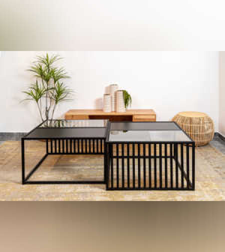 סט שולחנות שחורים מתכת ועץ