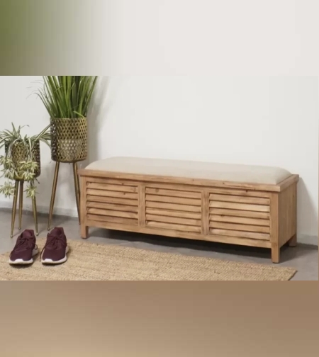 ספסל אחסון עץ מלא