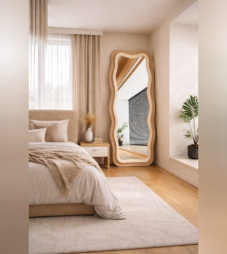 מראת רצפה קשת מעוצבת – מסגרת עץ טבעי