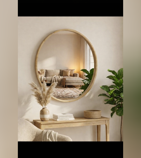 מראה עגולה מעוצבת במסגרת עץ טבעי – דגם עגול קלאסי 110 ס