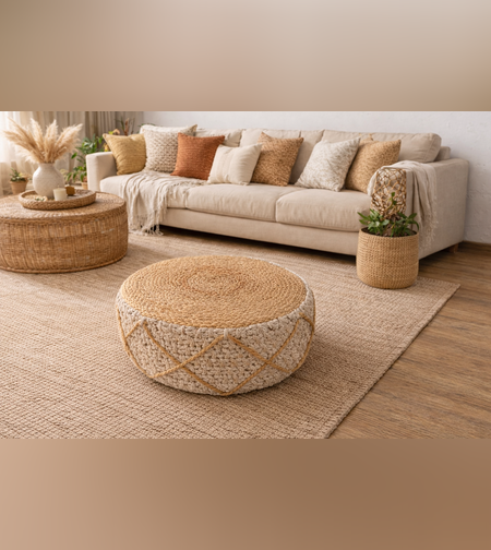 פוף ישיבה מעוצב מראטן וחבל – סטייל טבעי וחמים