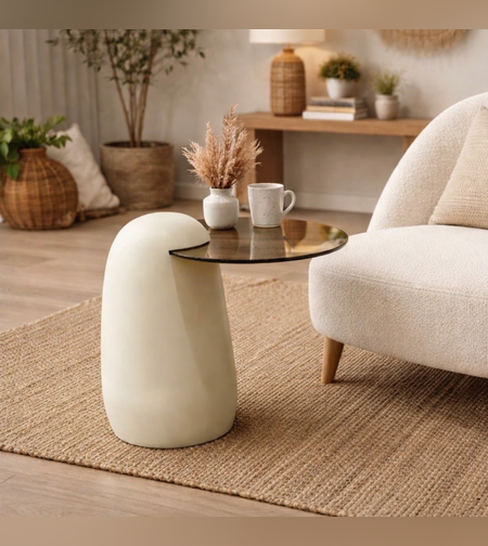 שולחן צד מעוצב בשילוב זכוכית מחוסמת – דגם 560350H