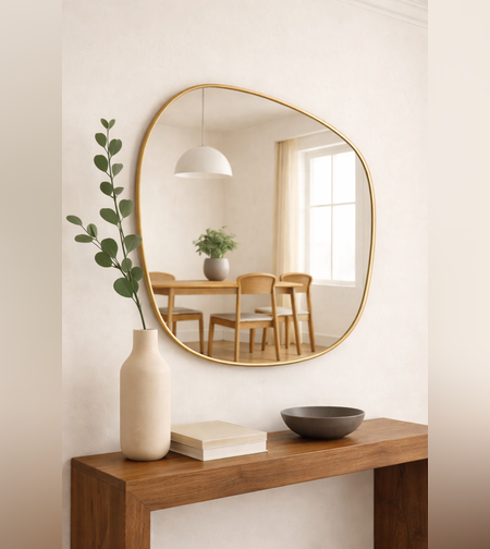 מראה מעוצבת א-סימטרית עם מסגרת זהב דגם 7790