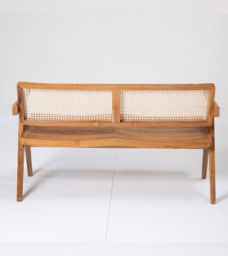 Calta ספסל מעץ טיק וראטן טבעי