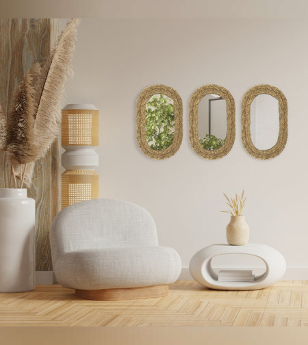 מראה קש אובלית מיוחדת ומלאת אופי לעיצוב חם וביתימידות : רוחב 30סמ ו גובה 50סמ