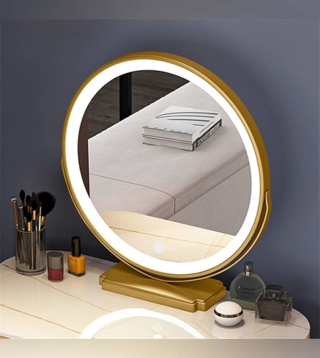 מראה שולחנית עם תאורה- דגם זהב