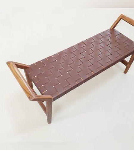 Gasly ספסל מעץ טיק ועור