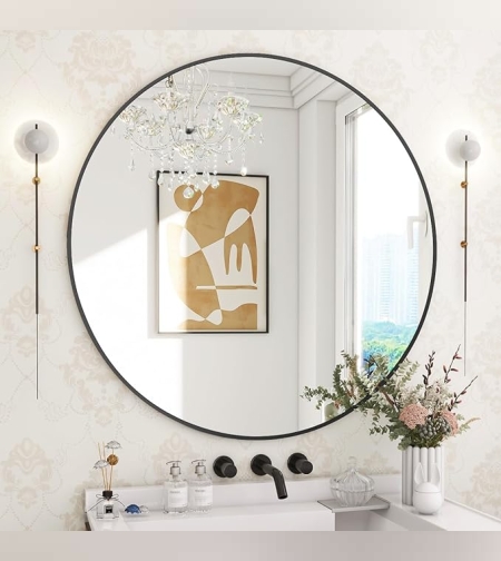 מראה דקורטיבית עם מסגרת שחורה- קוטר 100