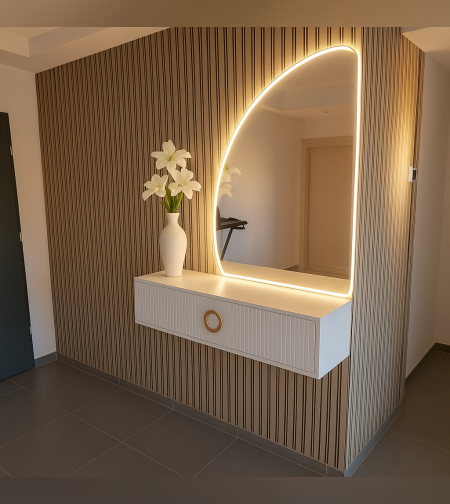 קונסולה תלויה לבנה לכניסה – רוחב 1 מטר, עיצוב מודרני ונקי