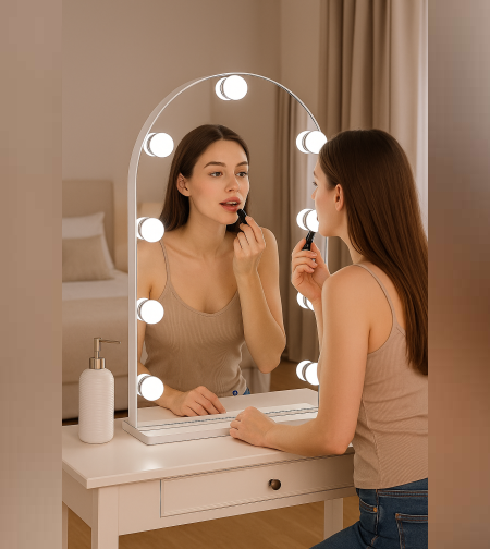 מראה שולחנית הוליוודית עם נורות