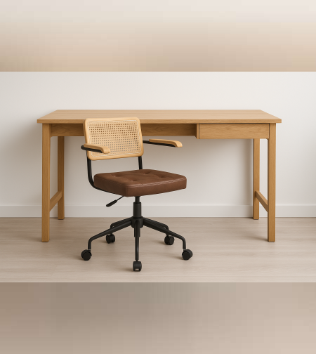 כיסא משרד אלגנט משולב ראטן ועור