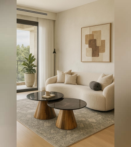 סט שולחנות סלון יוקרתיים בגוון חום כהה