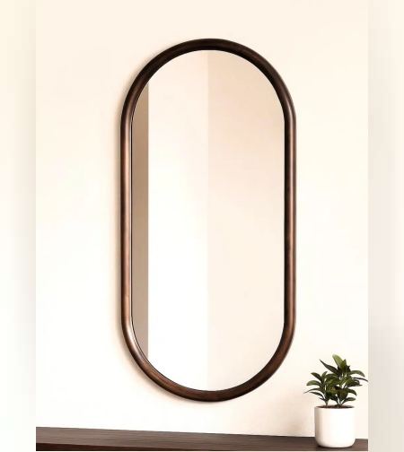 מראת קפסולה מעץ טבעי בגוון כהה