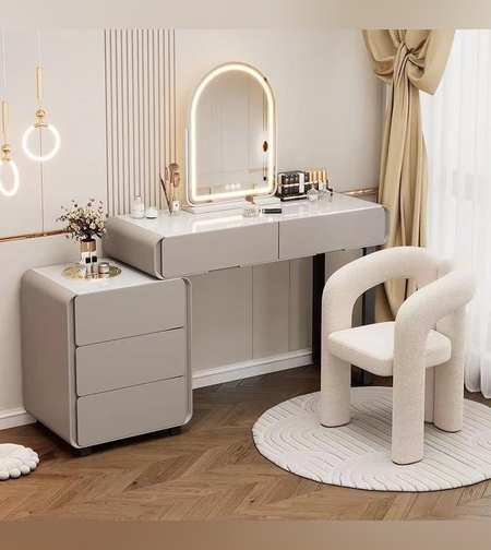 פינת איפור שמנת הכוללת כסא בוקלה +מראה מודרנית - דגם עדי(הזמנה מוקדמת)