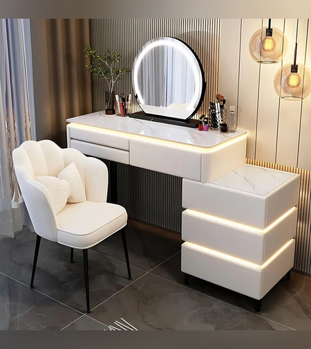פינת איפור לבנה עם מראה וכסא -דגם מתן