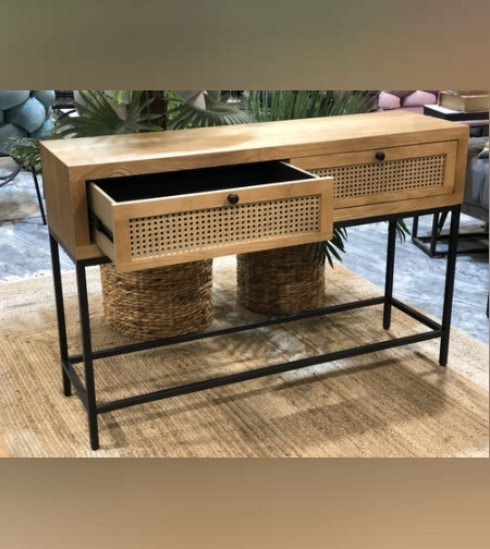 קונסולה 2 מגירות בגוון אלון כפרי מסדרת 