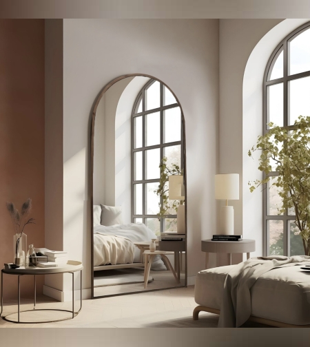 מראה חצי מעוגלת מעץ