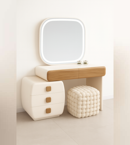 קונסולת איפור מודרנית עם שידה, מראה והדום דגם חן