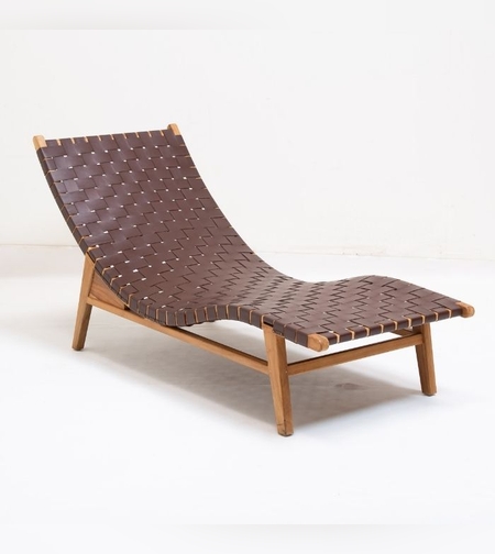 Sloka מיטת שיזוף מעץ טיק ועור