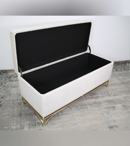 ארגז נפתח בבד קטיפה שמנת על רגלי מתכת 100/41/47 ס