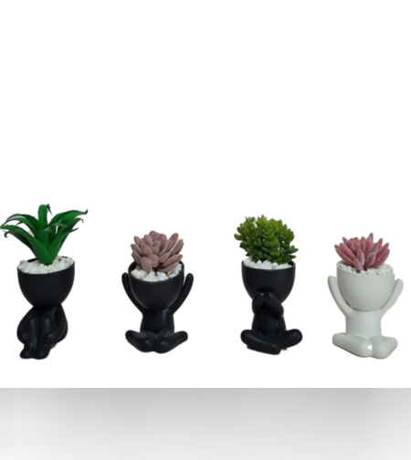 סט פסלוני עציץ קרמי דקורטיבי