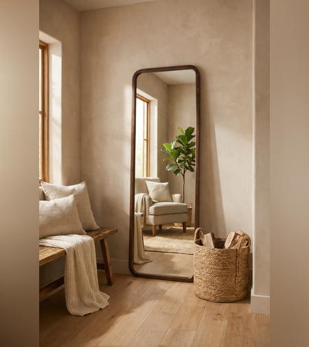 מראה עומדת מלבנית מעץ טבעי – עיצוב מודרני חמים-7754