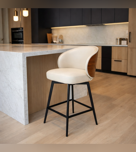 כיסא בר ליברטי דמוי עור – שמנת | גב מעוגל יוקרתי