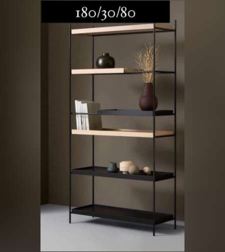 ספריית מדפים מעוצבת 6 קומות בשילוב מתכת ומדפי עץ אלון 180/30/80