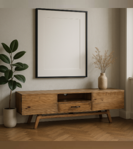 מזנון עץ מנגו טבעי עם מגירה ומדף פתוח