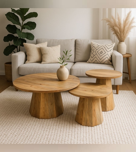 סט שלישית שולחנות מעץ מנגו