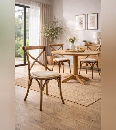 כיסא אוכל מעץ אלון מלא – מושב מרופד