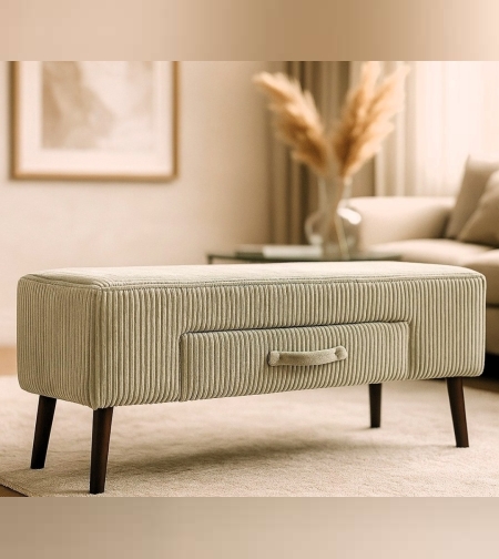 הדום מעוצב עם מגירה – פסים בד קטיפה ירוק